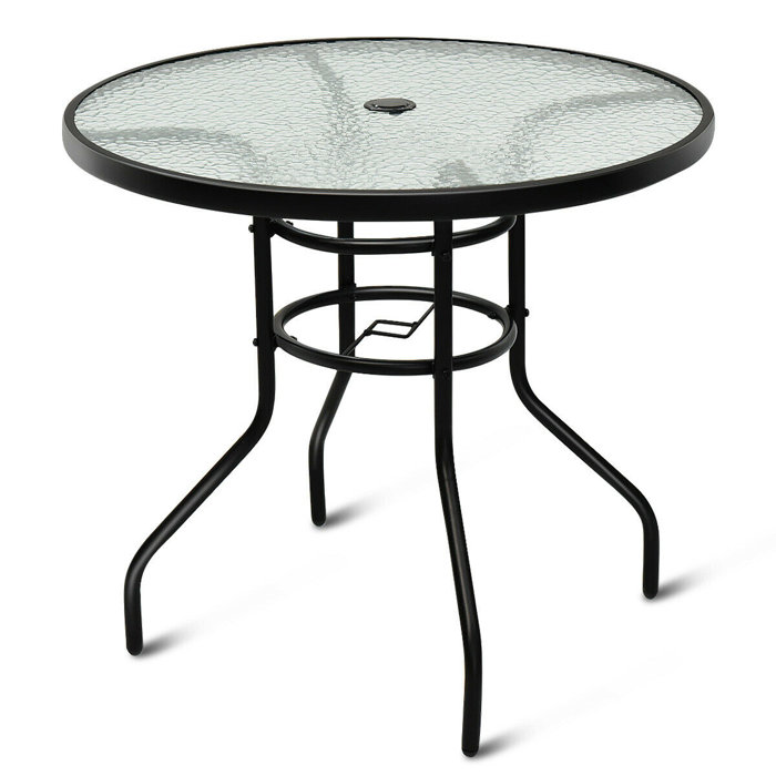 Winston Porter 32'' Patio Round Table Tempered Glass Steel Frame Outdoor Pool Yard Garden